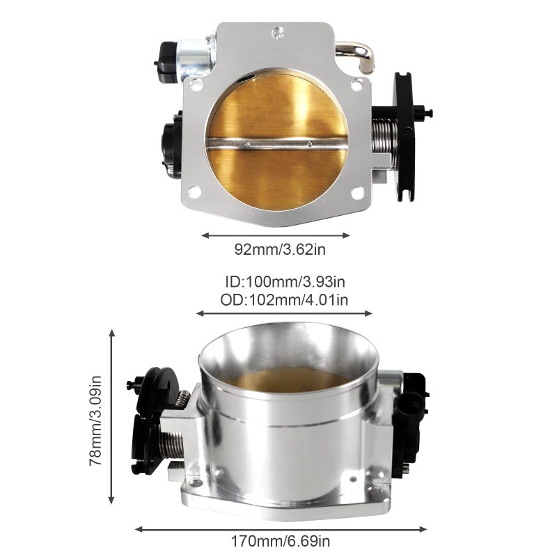 POSENG 92mm Throttle Body 4-Bolt for LS1 LS2 LS3 LS6 LS7 LSX Drive by Cable with Throttle Position Sensors TPS IAC Aluminum Silver HTRACING - Image 2